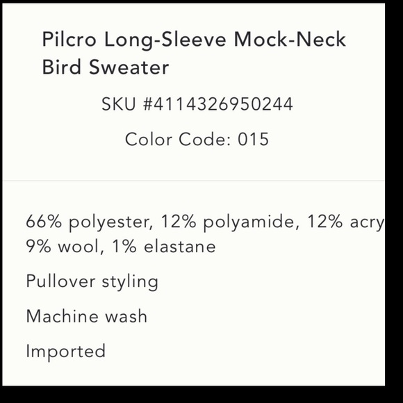 Anthropologie x Pilcro Long-Sleeve Mock-Neck Bird Sweater Size XS NWT - Picture 5 of 15